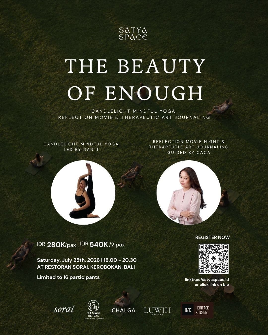 THE BEAUTY OF ENOUGH: An Intimate Evening of Candlelight Mindful Yoga, Reflection Movie Night & Art Therapeutic Journaling